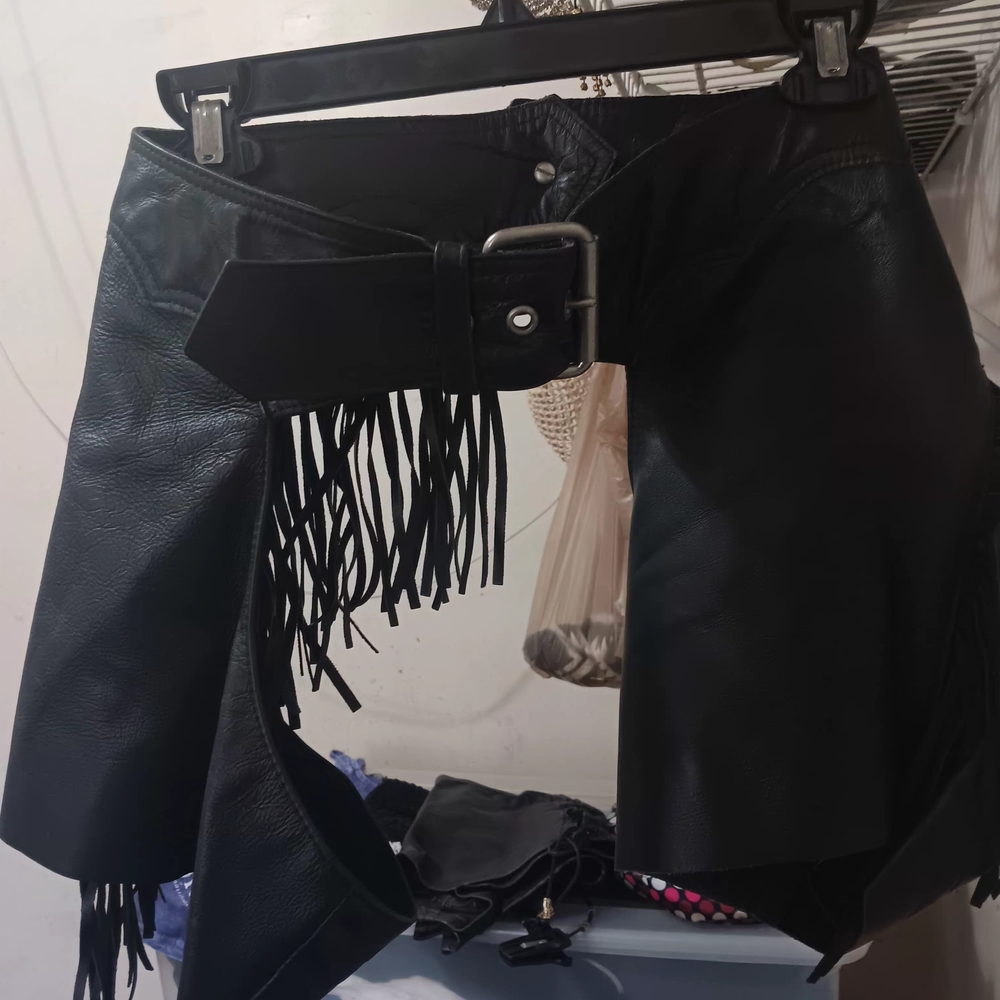 Fringed Black Leather Chaps